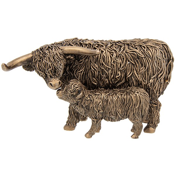 Bronze Highland Coo & Calf Small