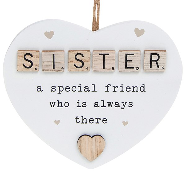 Scrabble Sentiment Hanging Heart Sister