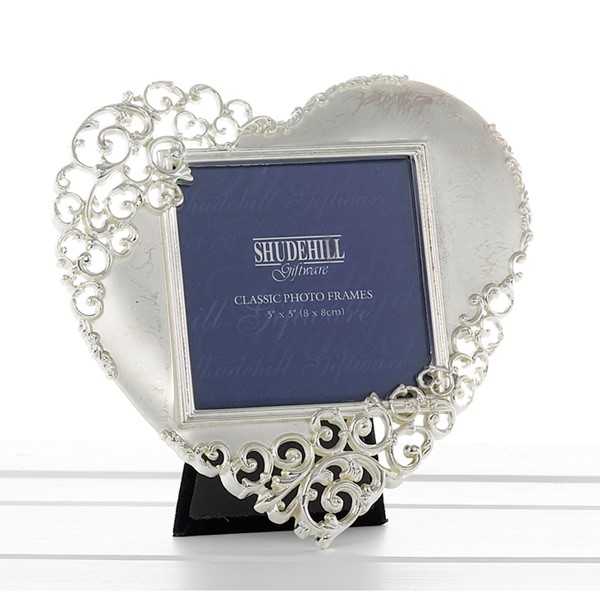 Satin Silver Lace Heart 3x3 Frame