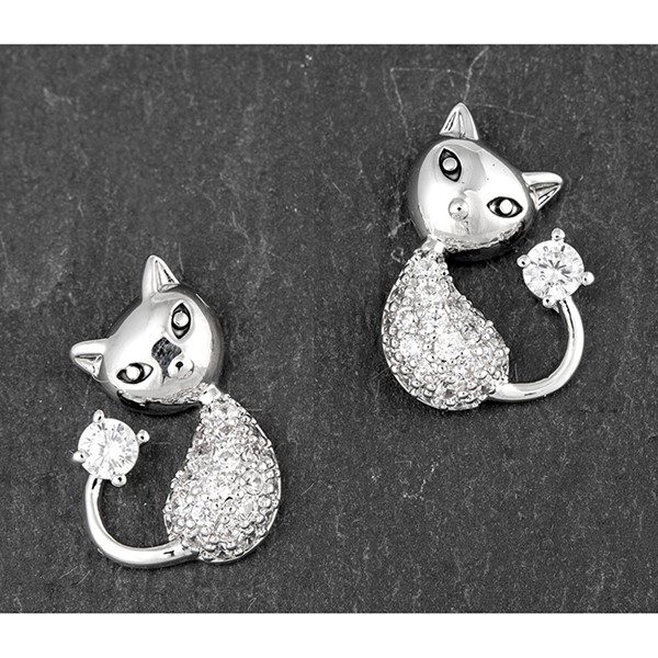 Stylised Pave Cat Silver Plated Earrings