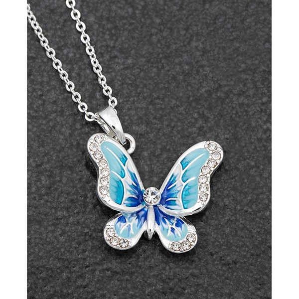 Hand Painted Elegant Butterfly Necklace Blue