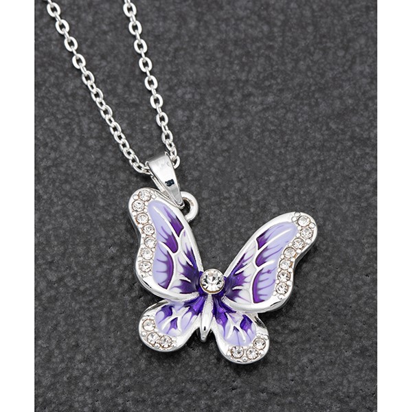 Hand Painted Elegant Butterfly Necklace Purple
