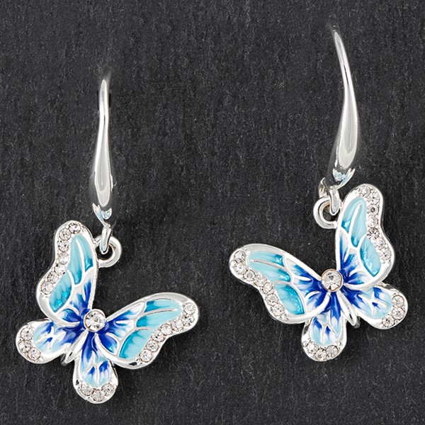 Hand Painted Elegant Butterfly Earrings Blue