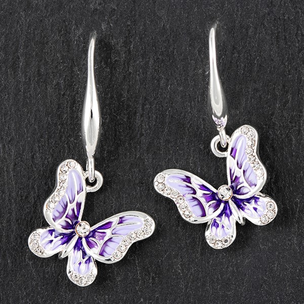 Hand Painted Elegant Butterfly Earrings Purple