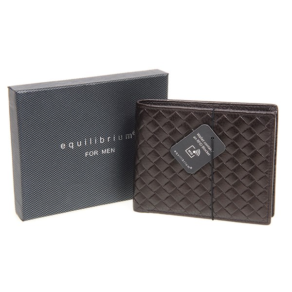 EQ For Men Patterned RFID Leather Wallet Brown