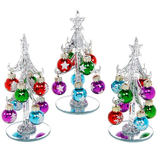 Deco Glass Tree Silver Baubles Small