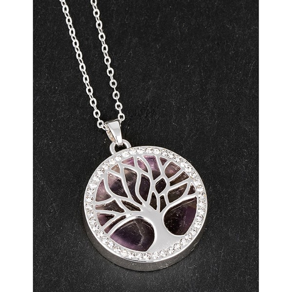 Equilibrium Silver Plated Amethyst Tree of Life Necklace