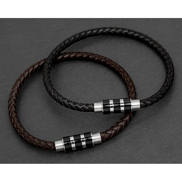 EQ For Men Stripe Clasp Leather Bracelet