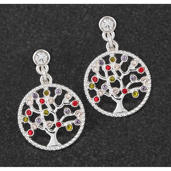 Harlequin Tree of Life Silver Plated Earrings