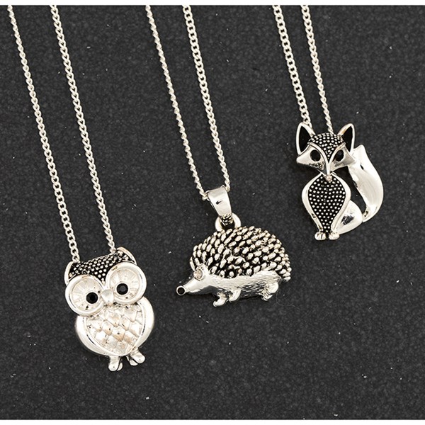 Owl Fox Hedgehog Silver Plated Necklace
