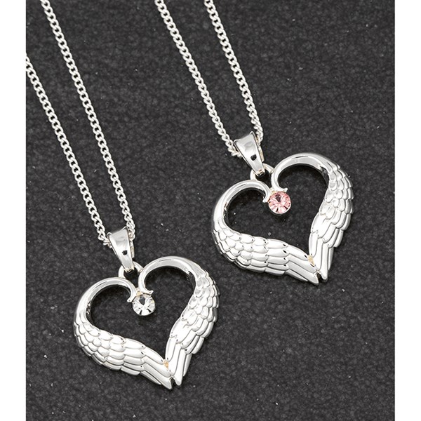 Guardian Angel Silver Plated Heart Wings Necklace