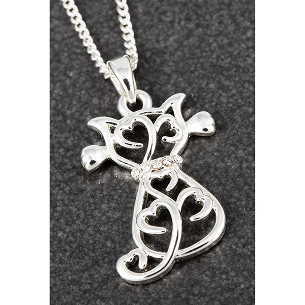 Filigree Cat Silver Plated Necklace