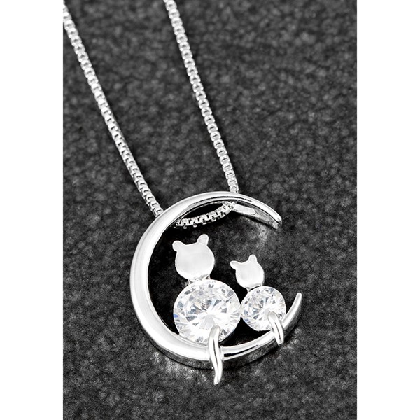Cats on Moon Platinum Plated Necklace