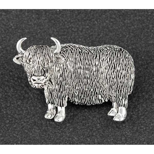 Highland Coo Silver Plated Brooch