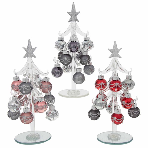 Deco Glass Tree Grey Blush Red Medium