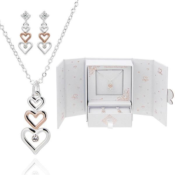 Gift Set Two Tone 3 Hearts Necklace & Earrings