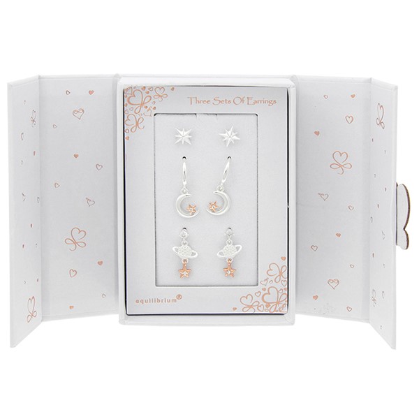 Gift Set of 3 Earrings Silver Plated/Rose Gold Plated Stars