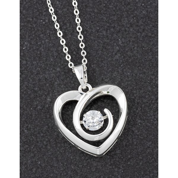 Moving Crystal Heart Silver Plated Necklace