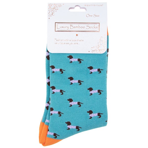 Bamboo Socks Cute Pooch Teal