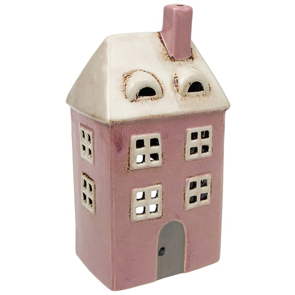Village Pottery Tall Pink House Tealight