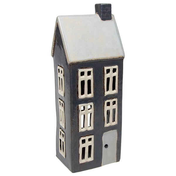 Village Pottery Tall Slate Blue House Tealight