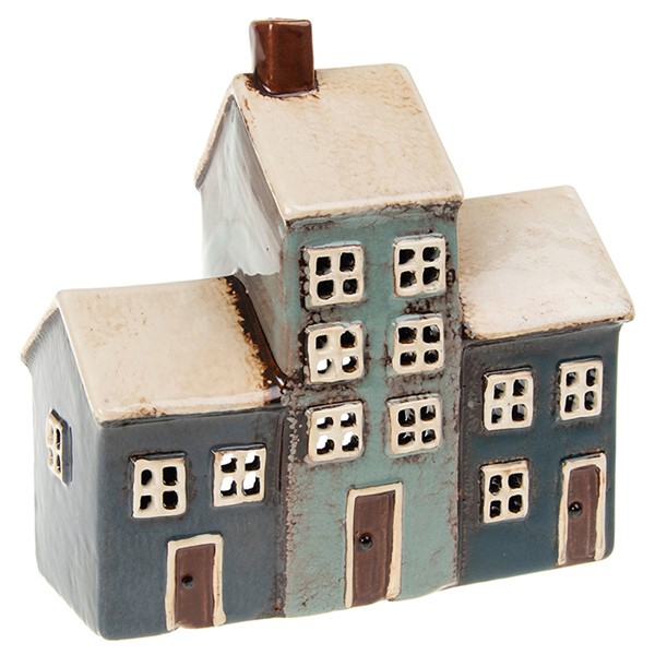 Village Pottery Grey & Navy 3 House Tealight