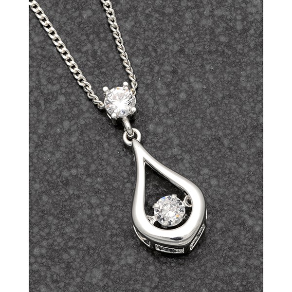 Moving Crystal Silver Plated Teardrop Necklace