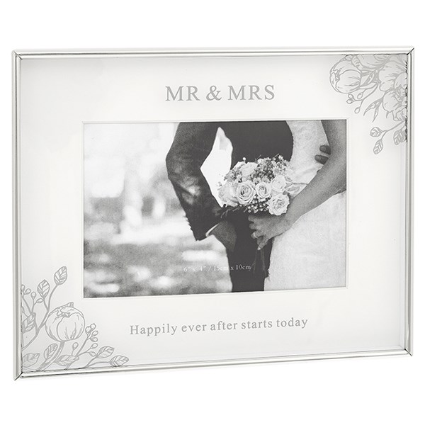 Mirror Floral Frame 6x4 Mr & Mrs