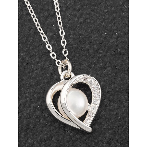 Modern Heart Fresh Water Pearl Silver Plated Necklace