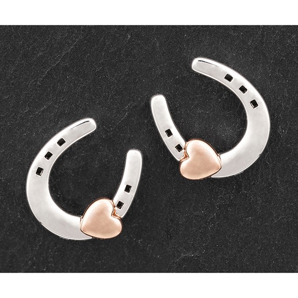Equestrian Lucky Horseshoe Two Tone Earrings