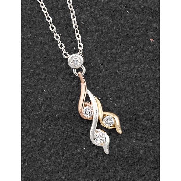 Pure Elegance Three Tone Swirl Drop Necklace