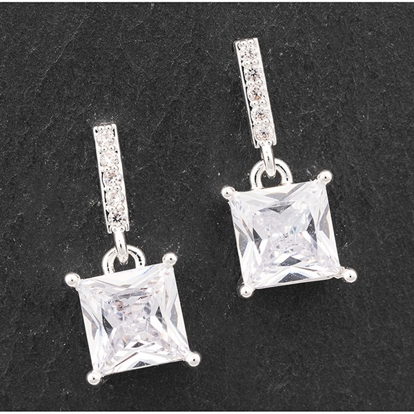 Pure Elegance Hanging Solitaire Silver Plated Earrings