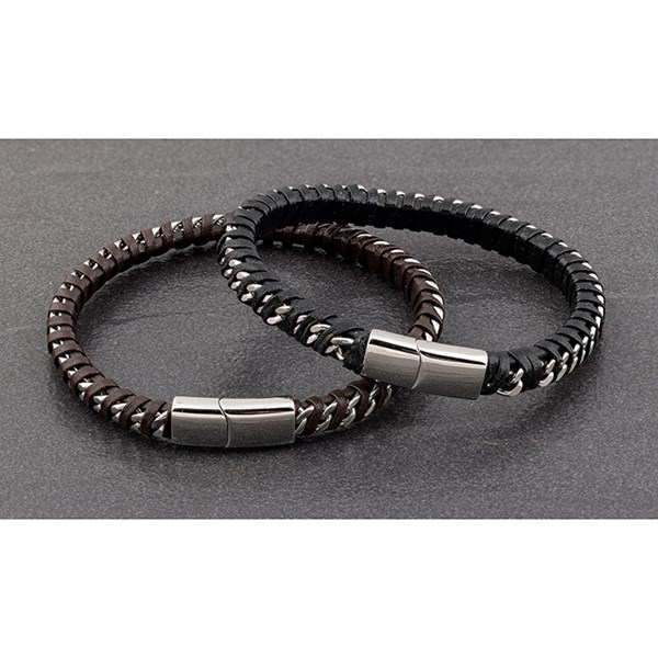 EQ For Men Metal Leather Woven Bracelet