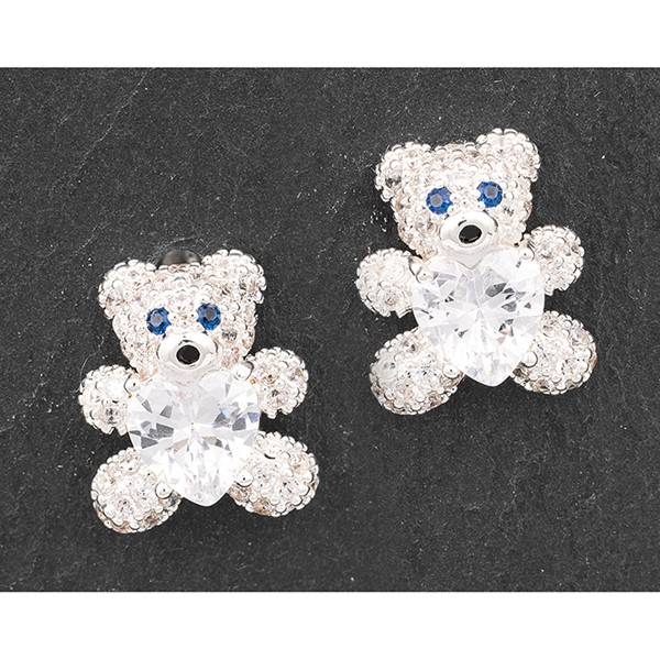 Girls Sparkly Silver Plated Teddy Earrings