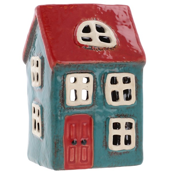 Village Pottery Bright Blue & Red Tealight