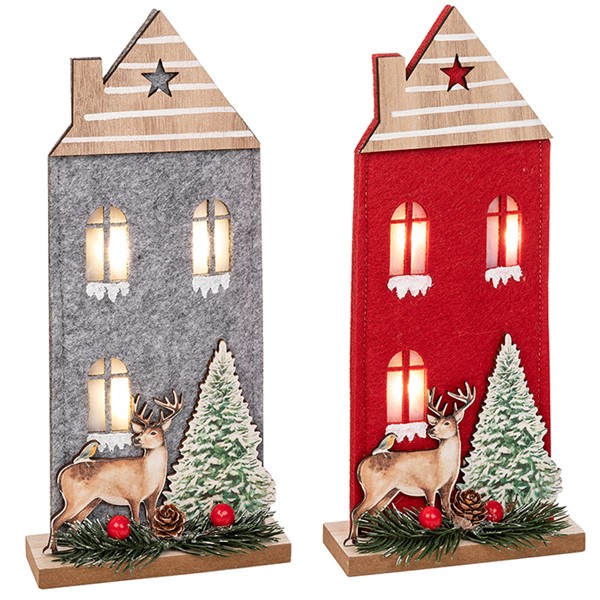 Xmas Wood/Felt Stag House Tall