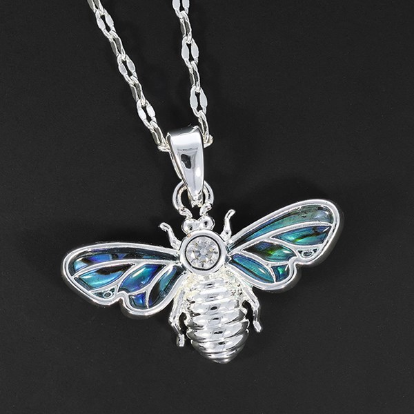 Paua Shell Bee Silver Plated Necklace