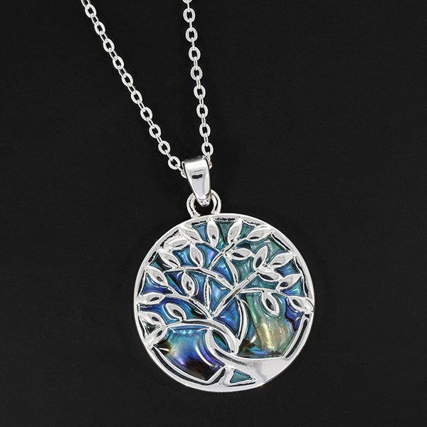 Paua Shell Tree Life Silver Plated Necklace