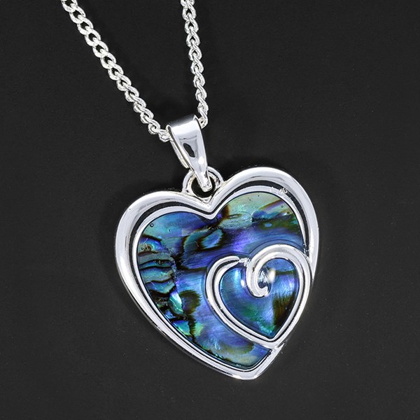 Paua Shell Heart in Heart Silver Plated Necklace