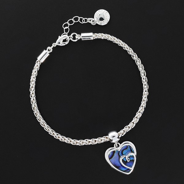 Paua Shell 2 Hearts Silver Plated Mesh Bracelet