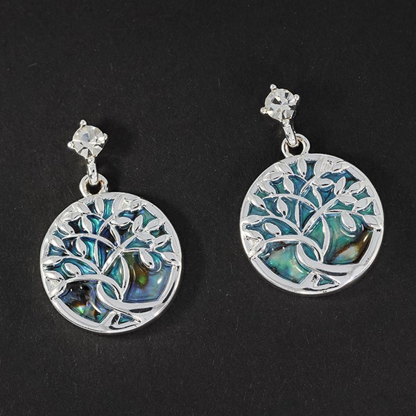 Paua Shell Tree Life Silver Plated Earrings