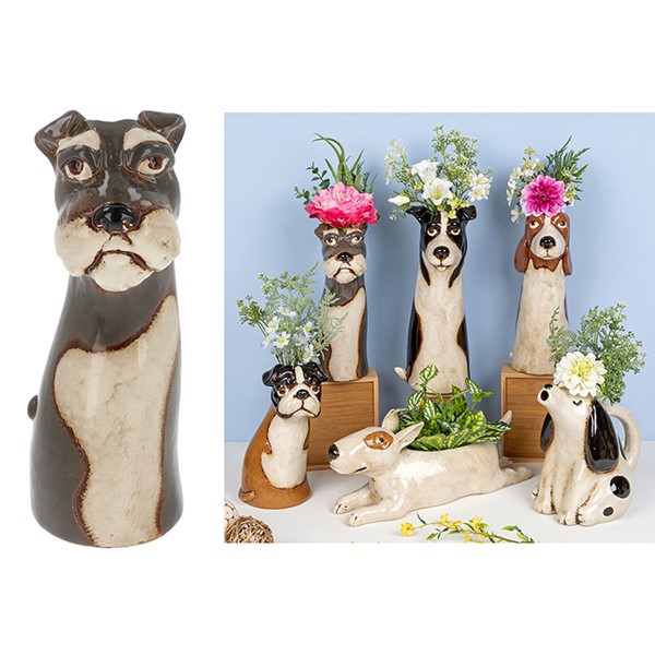 Village Pottery Top Dog Schnauzer Vase