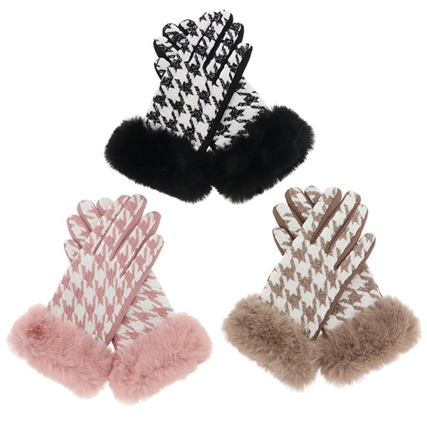 Modern Checked Fur Cuff Gloves