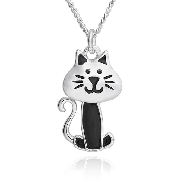 Girls Cute Moveable Cat Silver Plated Necklace