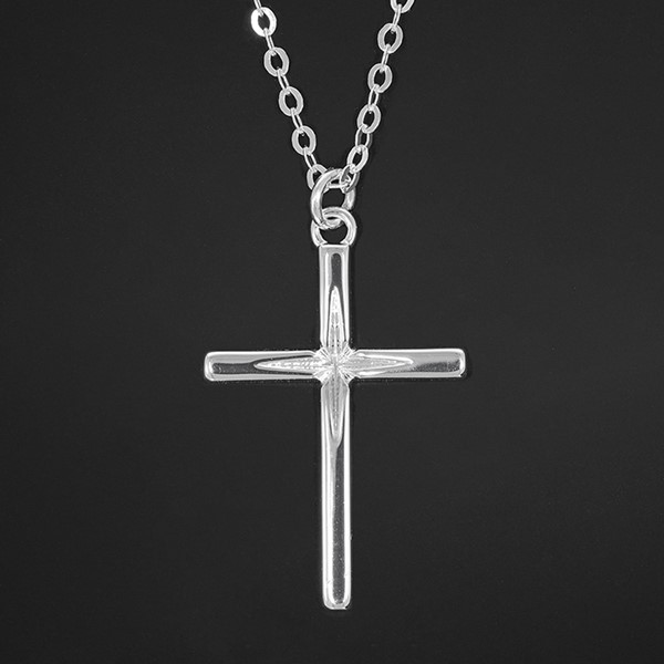 Diamond Cut Silver Plated Cross Necklace