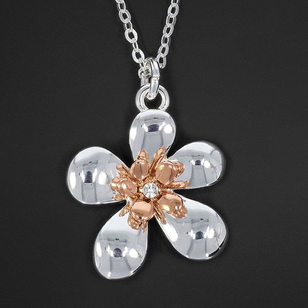 Polished Two Tone Modern Flower Necklace