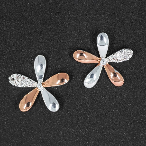 Polished Two Tone Sparkle Petal Studs