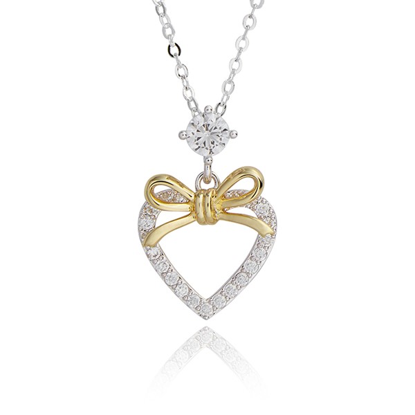 Te Amo Two Tone Heart Bow Necklace