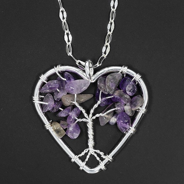 Tree of Life Silver Plated Heart Amethyst Necklace