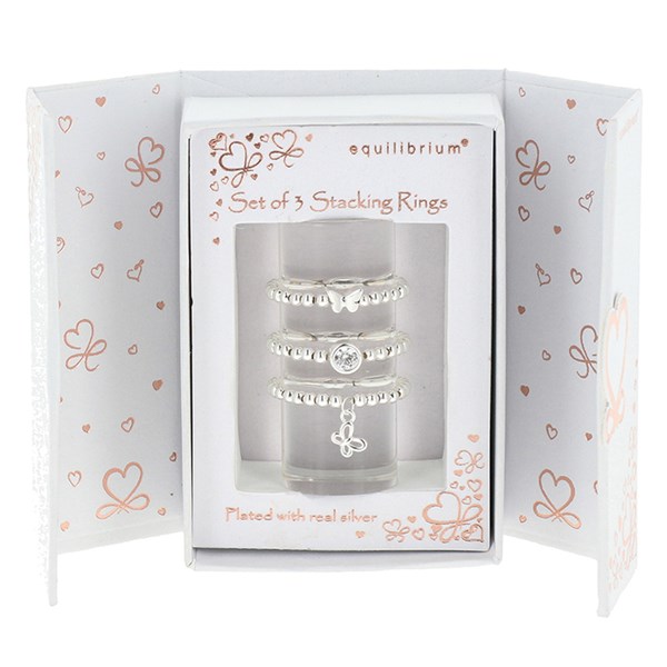 Gift Set of 3 Silver Plated Stackable Rings Butterflies